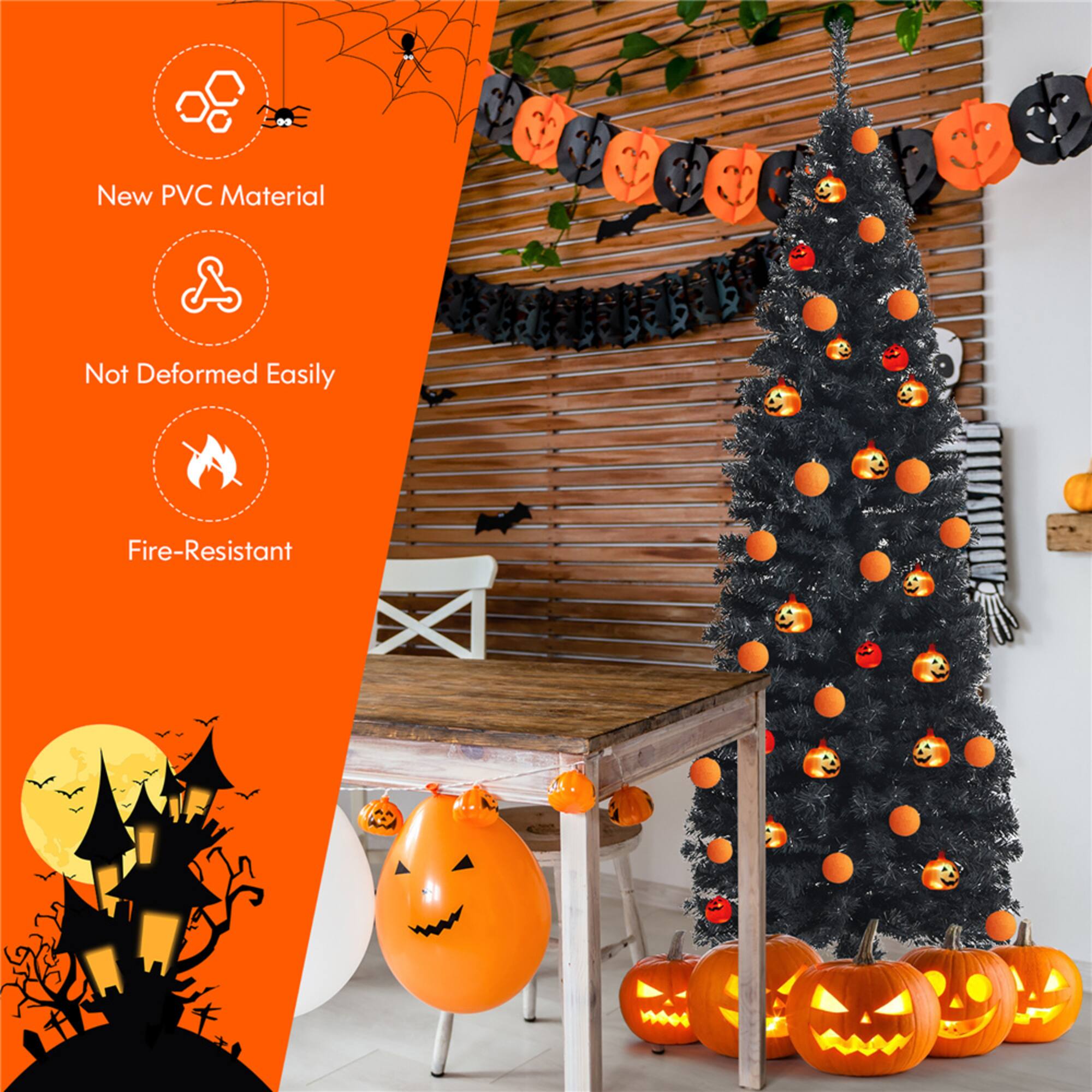 Costway 6ft. Unlit Black Slim Artificial Christmas Tree